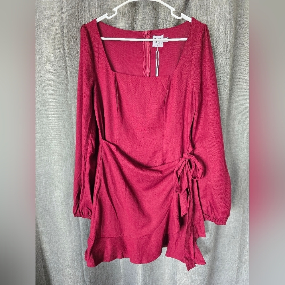Princess Polly Burgundy The Villa Long Sleeve Ruffle Mini Faux Wrap Dress size 8